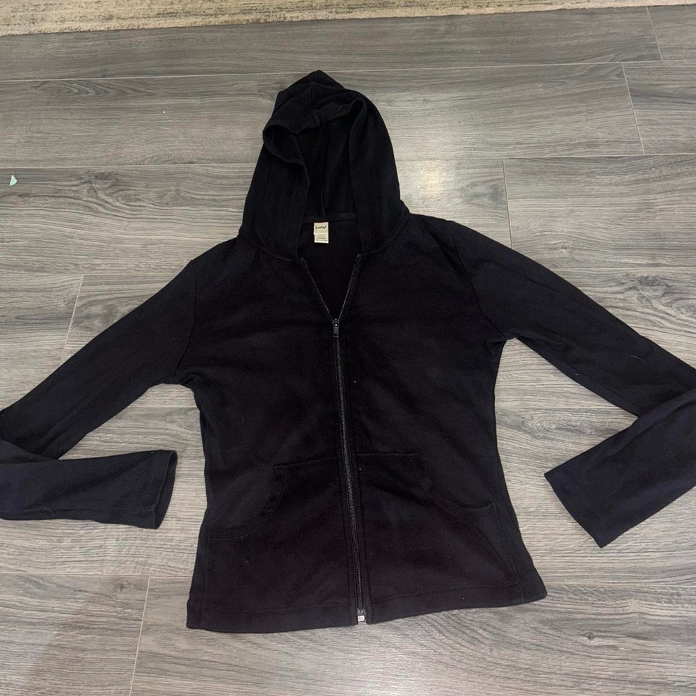 Y2K 2000s 100% cotton Womens Black Full Zip Hoodie L Peace Rhinestone - Picture 5 of 8